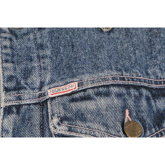 Vintage Guess Georges Marciano 80s Patchwork Stone Washed Denim Jean Jacket Sz S - Picture 8 of 16